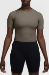 Nike Zenvy Dri-fit Rib T-shirt In Mink Brown/white