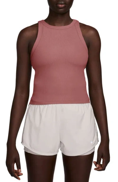 Nike Zenvy Dri-fit Rib Tank In Canyon Pink/white
