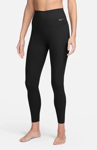 Nike Zenvy Gentle Support High Waist Rib Leggings In 010 010 Black/black