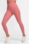 Nike Zenvy Gentle Support High Waist Rib Leggings In Canyon Pink/ Black