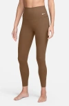 Nike Zenvy Gentle Support High Waist Rib Leggings In Light British Tan/black