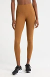 Nike Zenvy Gentle Support High Waist Rib Leggings In Light British Tan/black