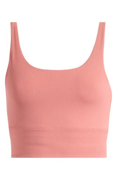 Nike Zenvy Rib Dri-fit Longline Sports Bra In Canyon Pink/ White