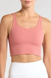 Nike Women's Zenvy Rib Light-support Padded Longline Sports Bra In Canyon Pink/white