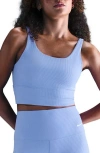 Nike Zenvy Rib Dri-fit Longline Sports Bra In Diffused Blue//white