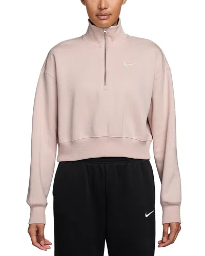 Nike Zip Neck Cropped Sweatshirt In Pink