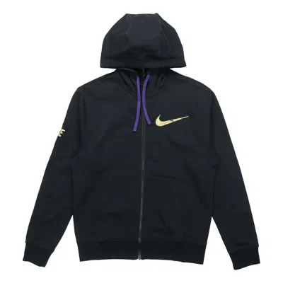 Nike Zipper Cardigan Casual Sports Fleece Lined Hooded Jacket Black