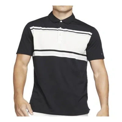 Nike Dri-fit Player Stripe Golf Lapel Short Sleeve Polo Shirt Black
