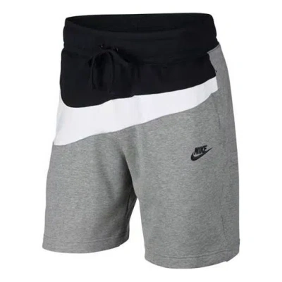 Nike Sak As M Nsw Hbr Colorblock Large Logo Splicing Elastic Waistband Sports Shorts Gray