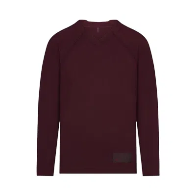 Pre-owned Nikeskims Airy V-neck Oversized Long Sleeve Top 'currant' | Red | Women's Size Xxs