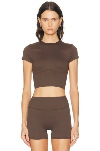 Nikeskims Matte Corset Short Sleeve Crop Top In Brown
