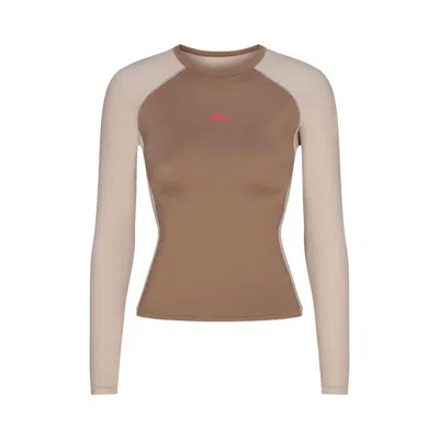 Pre-owned Nikeskims Shine Long-sleeve Crew-neck Top 'truffle/stone' | Brown | Women's Size Xxs