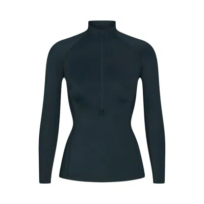 Pre-owned Nikeskims Shine Long-sleeve Half-zip Top 'dark Teal/dark Teal' | Blue | Women's Size Xxs