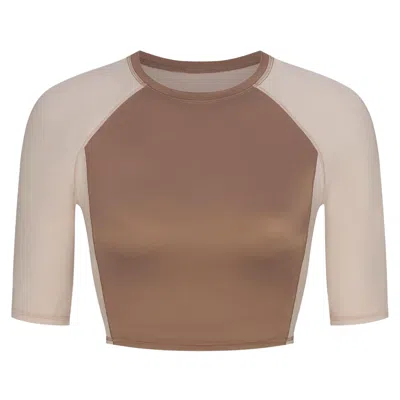 Pre-owned Nikeskims Shine Padded 1/2-sleeve Crop Top 'truffle/stone' | Tan | Women's Size Xxs In Brown