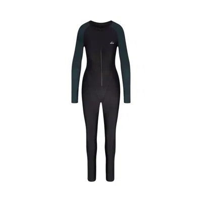 Pre-owned Nikeskims Shine Zip-front Long Bodysuit 'obsidian/dark Teal' | Black | Women's Size Xxs