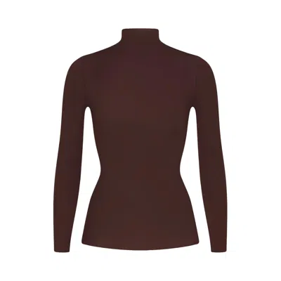 Pre-owned Nikeskims Weightless Layers Mock-neck Long-sleeve Top 'dark Roast' | Brown | Women's Size 109