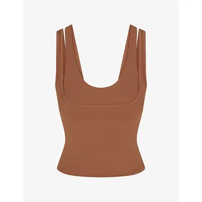 Nikeskims Womens Carob Matte Double-strap Scoop-neck Tank Top