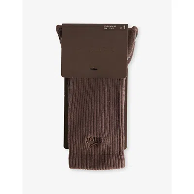 Nikeskims Womens Dark Sepia Dri-fit Pilates Grip Cotton-blend Crew Socks In Brown