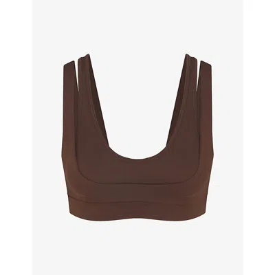 Nikeskims Womens Dark Sepia Matte Double-strap Scoop Sports Bra Xl In Brown