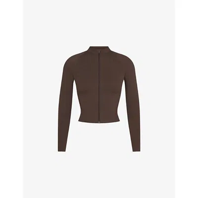 Nikeskims Womens  Matte Mock-neck Full Zip Jacket In Brown