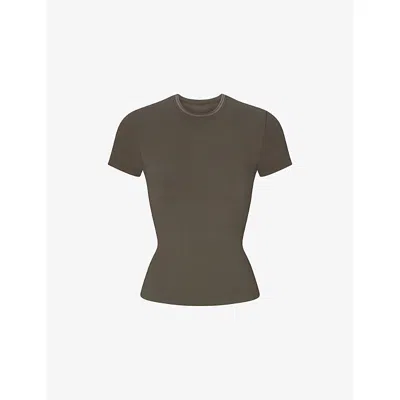 Nikeskims Womens Dusty Oakmoss/dune Ribbed Seamless Baby Tee Jersey T-shirt Xl