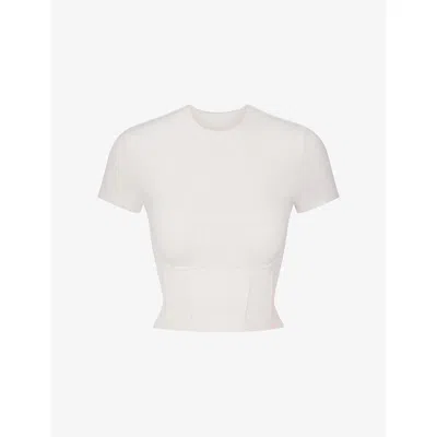 Nikeskims Womens Ivory Matte Corset Cropped Studio Top In White