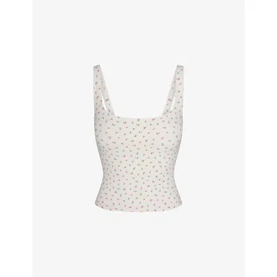 Nikeskims Womens Ivory/nskm Flamingo Matte Printed Square-neck Studio Tank Top Xxxl In White