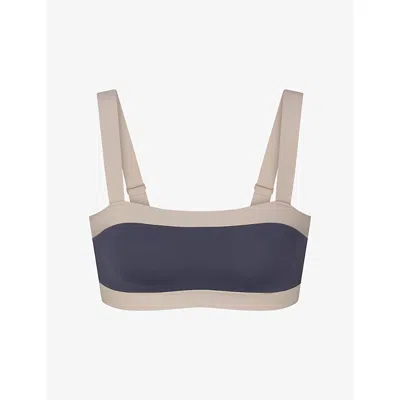 Nikeskims Womens  Matte Shine Straight-neck Sports Bra In Deep Royal/stone