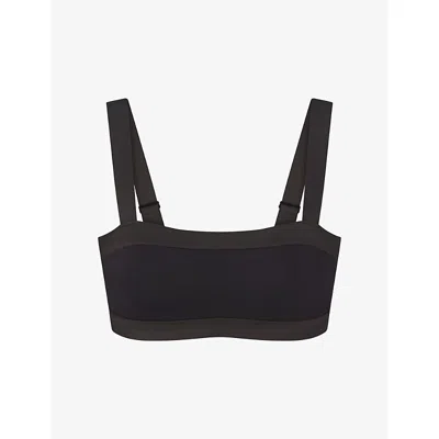 Nikeskims Womens  Matte Shine Straight-neck Sports Bra In Obsidian/igneous