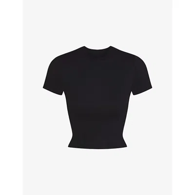 Nikeskims Womens Obsidian Matte Corset Cropped Studio Top In Black