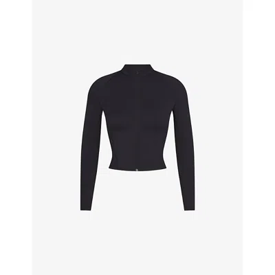 Nikeskims Womens  Matte Mock-neck Full Zip Jacket In Black