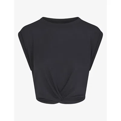 Nikeskims Womens Obsidian Performance Cotton Blend Cropped Twist Tank Top In Black
