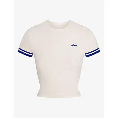 Nikeskims Womens Stretch Knit Cropped Crew-neck Top Ivory/nskm Cobalt Xs