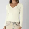 Nikibiki Deep V Long Sleeve Top In Cream In White