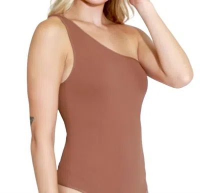 Nikibiki Ribbed One Shoulder Bodysuit In Cognac In Brown