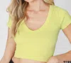 Nikibiki Seamless Ribbed V Neck Crop Tee In Lemonade In Multi