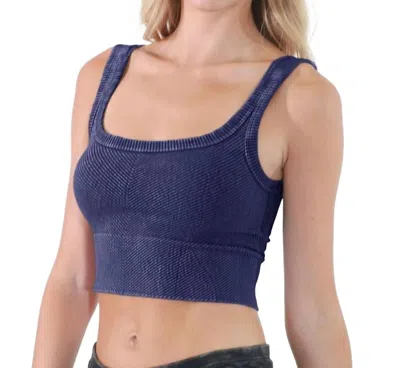 Nikibiki Wash Ribbed Cropped Top In Vintage Midnight In Blue