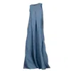 Nikka Place Gathered Linen Maternity A-line Dress In Blue Melange Colour