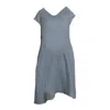 Nikka Place Linen Midi Maternity Dress With Short Sleeves And V-neck In Dusty Blue In Blue