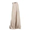 Nikka Place Neutrals Sleeveless Maxi Linen Maternity Dress With Pockets In Natural Colour