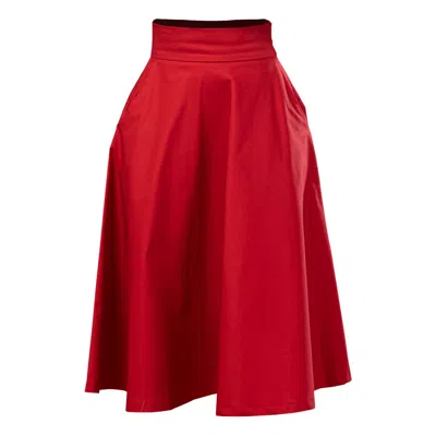 Nikka Place Women's A-line Midi Cotton Skirt With High Waist And Pockets In Red
