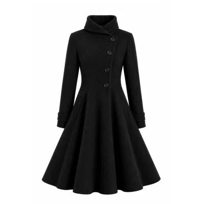 Nikka Place Women's A-line Woolen Coat With Pockets In Black Color In Multi