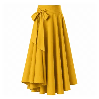 Nikka Place Women's Asymmetrical Midi Cotton Skirt With Bow In Yellow Color