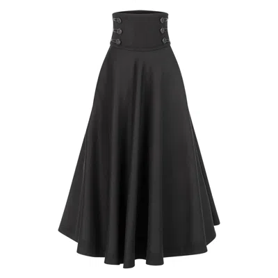 Nikka Place Women's Black Wool A-line Maxi Skirt With Ultra Hight Waist & Front Buttons