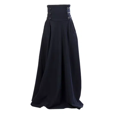 Nikka Place Women's Blue Empire Waist Maxi Wool Skirt With Double Row Buttons