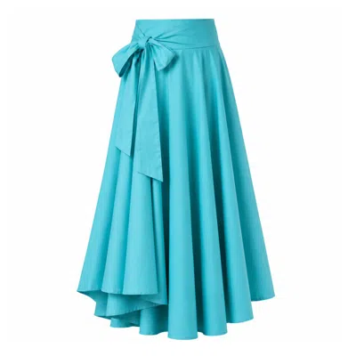 Nikka Place Women's Blue Summer Cocktail Cotton Skirt With Bow In Turquoise Color In Multi
