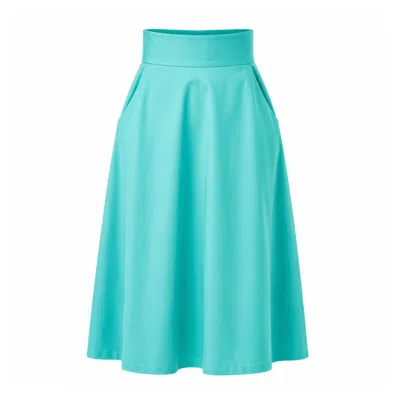 Nikka Place Women's Blue Summer Cotton Midi Skirt With Pockets In Turquoise Color