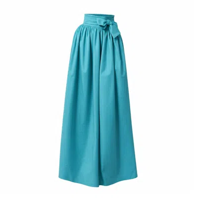 Nikka Place Women's Blue Summer Gathered Maxi Skirt With High Waist In Turquoise Color