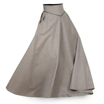 Nikka Place Women's Brown Long Wool A-line Skirt With Ultra High Waist And Pockets In Pepite Colour