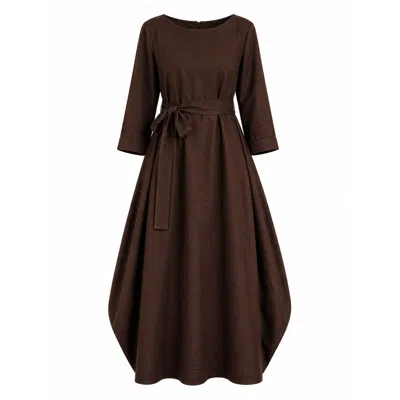 Nikka Place Women's Brown Maxi Linen Summer Loose Dress In Chocolate Color